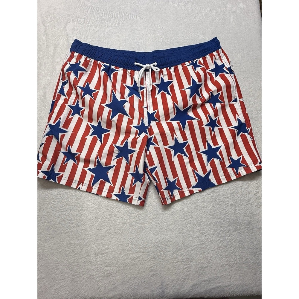 New Mad Engine mens XL Patriotic Swim Trunks shorts red white blue stars stripes
